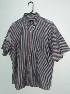 Vintage 7-ELEVEN Striped Button Up Shirt Short Sleeve Pocket Embroidered Logo L